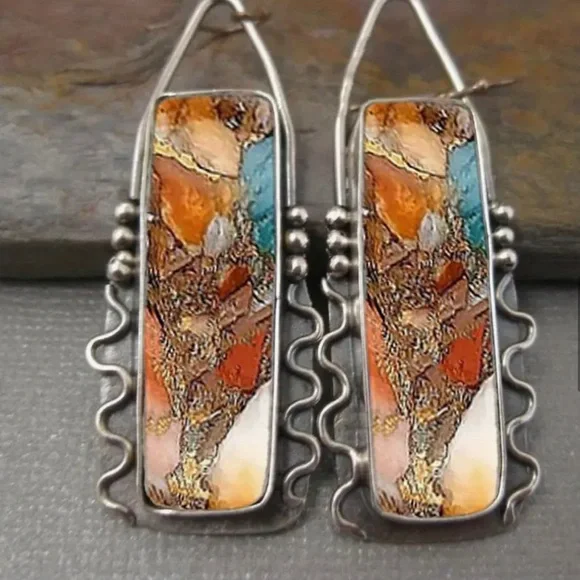 Elegant Silver and Multicolor Dangle Earrings - Picture 2 of 4